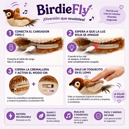 🐦BirdieFly® - Pájaro Interactivo Realista
