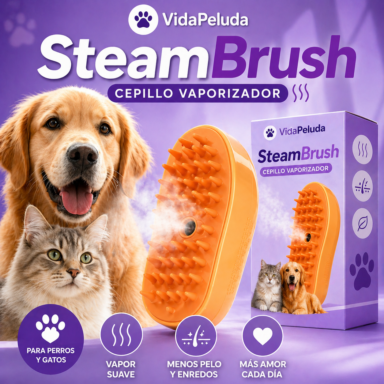 ✨SteamBrush™ – Cepillo vaporizador para perros y gatos
