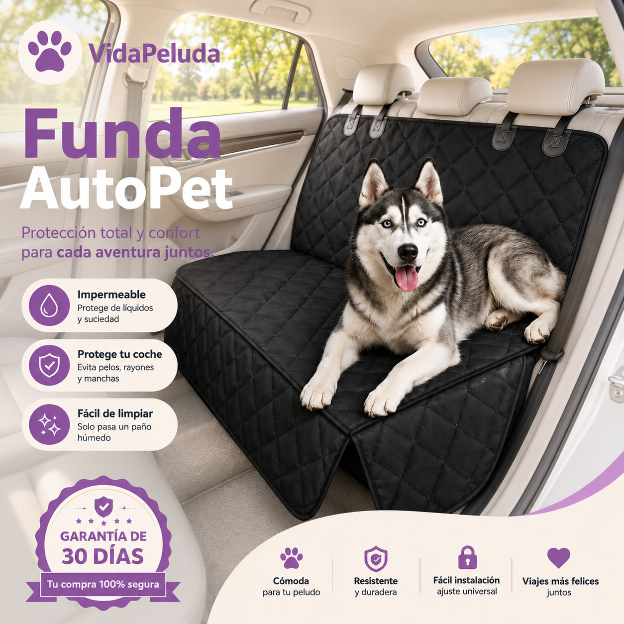 🚗 Funda AutoPet™ – Protector Impermeable para Asientos de Coche